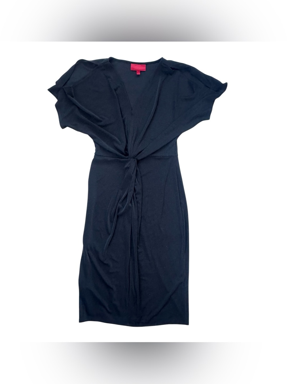 Jennifer Lopez Black Twist Front Draped Midi Dress Size M